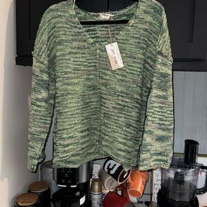 Very J Green Marled V-Neck Sweater